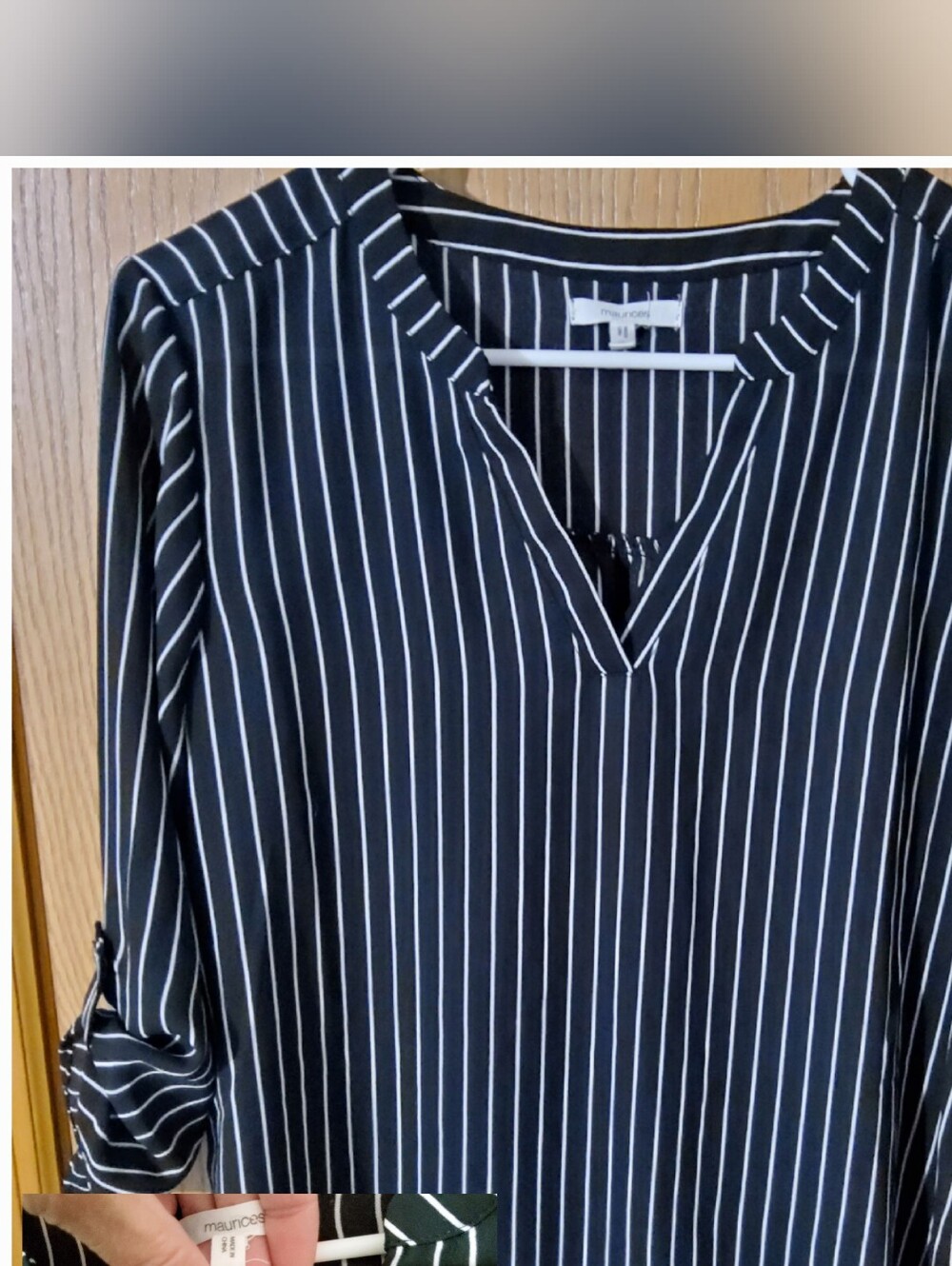 Mautices Black and White Vertical Stripe V-Neck Blouse